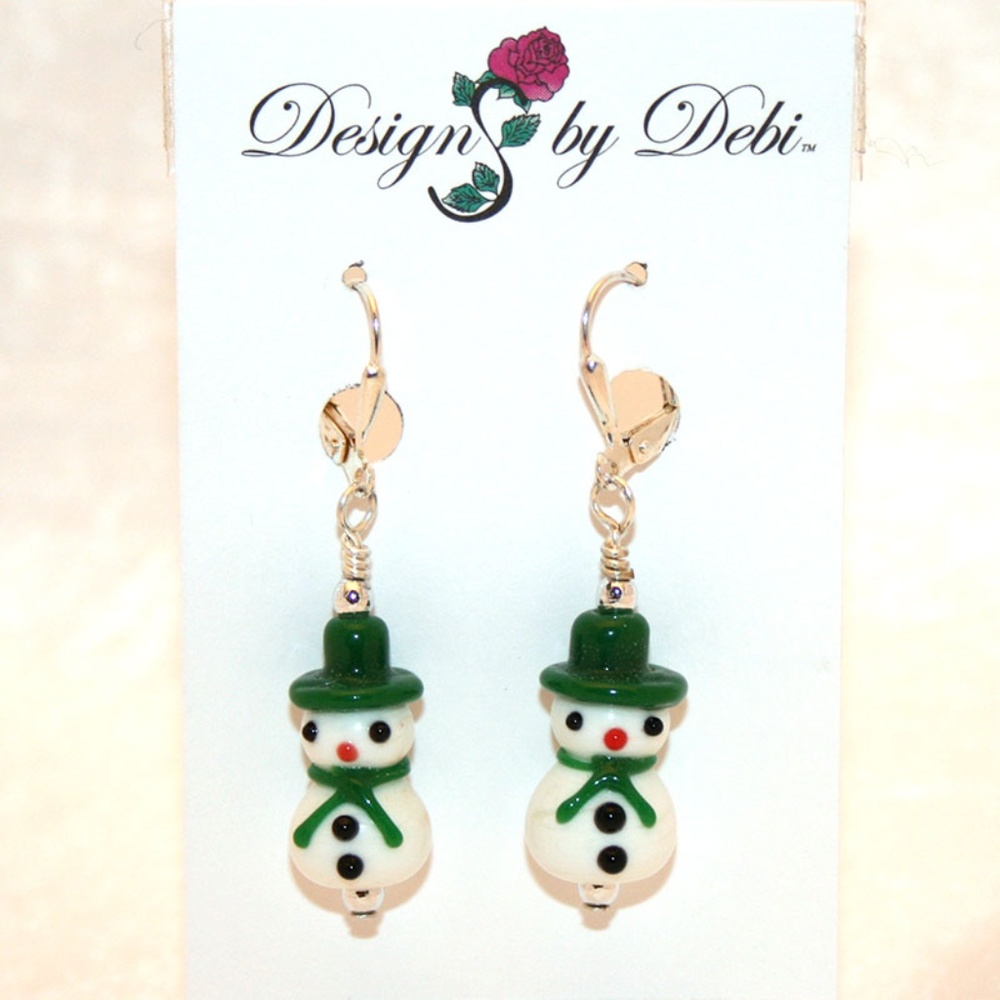 3/$25 Snowmen Lampwork Glass Leverback Earrings